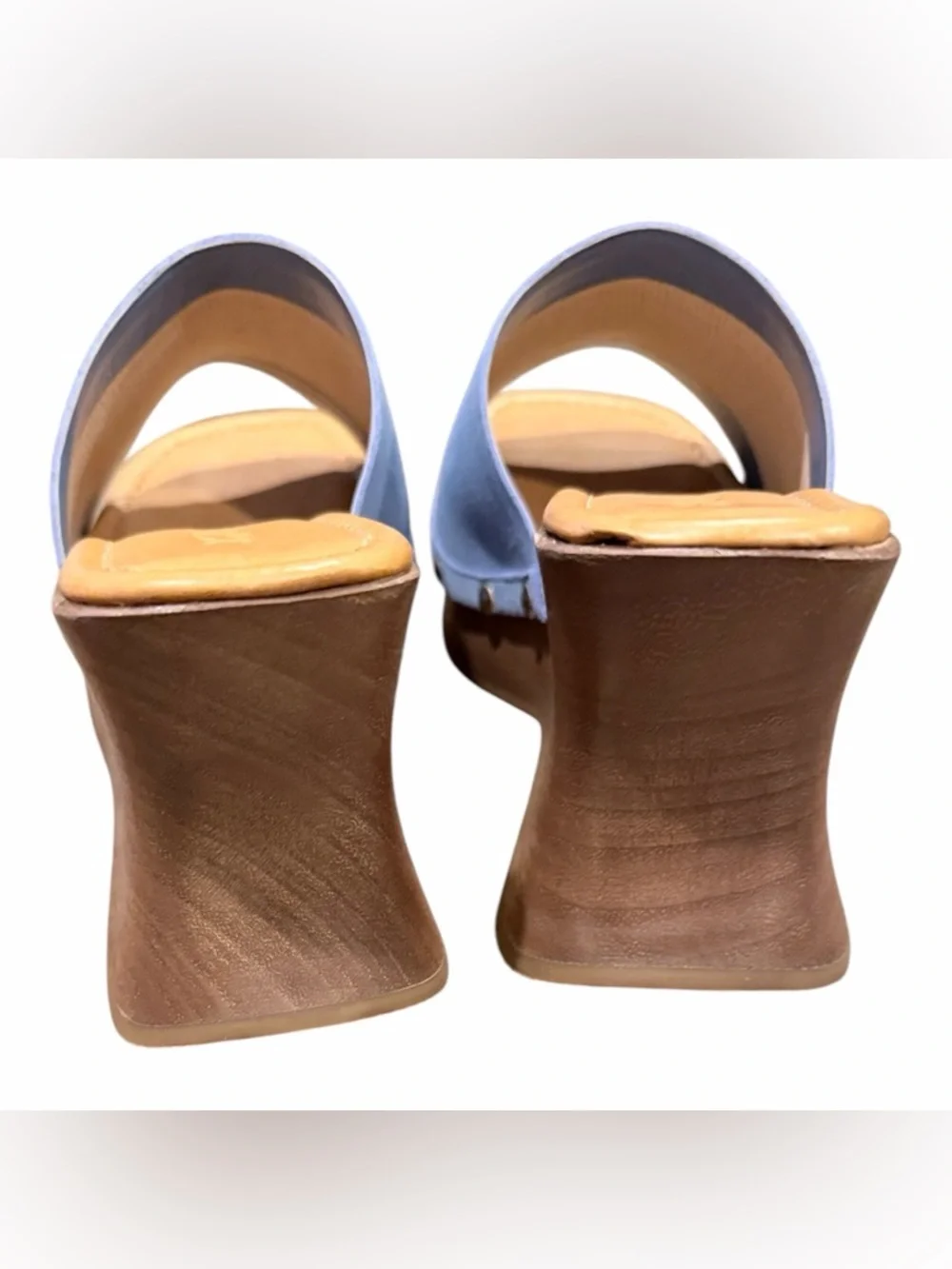 SCHUTZ Light Blue Suede Wooden Platform Slide Sandals